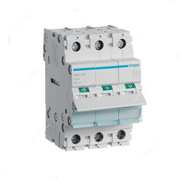Hager Isolating Switch, SBN340, 40A, 3P, 3 Module, 400V