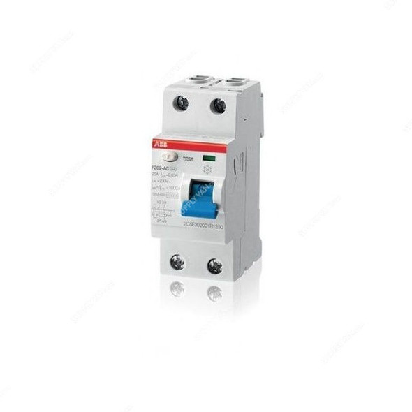 Abb Residual Current Circuit Breaker, F202AC-100-0-1-IEC, 2P, 100mA, 100A
