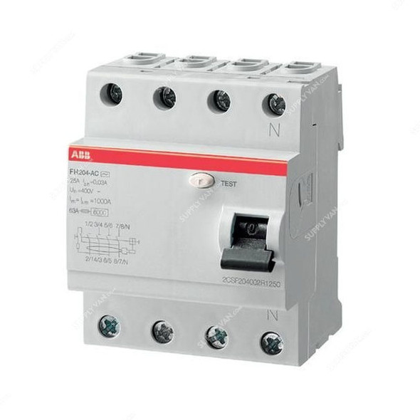 Abb Residual Current Circuit Breaker, FH204AC-40-0-1, 4P, 100mA, 40A