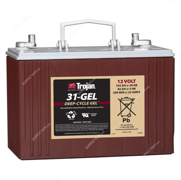 Trojan Sealed Gel Battery, 31-GEL, 12V, 102Ah/20Hr