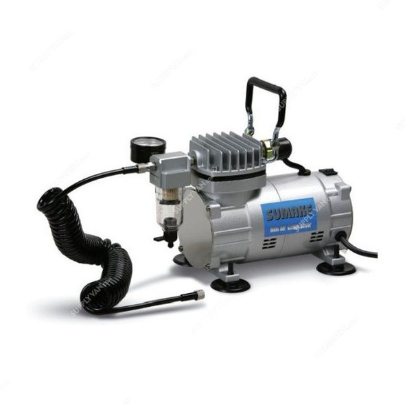 Sumake Air Brush Compressor, MC-1100HFGM, w/ Coil Hose, 1/8 Hp