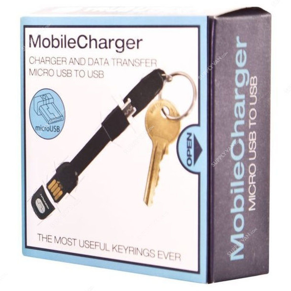 True Utility Micro USB Mobile Charger Keyring, TU-290BG, Black