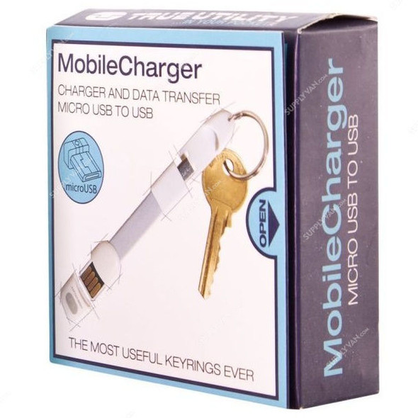 True Utility Micro USB Mobile Charger Keyring, TU-290WG, White