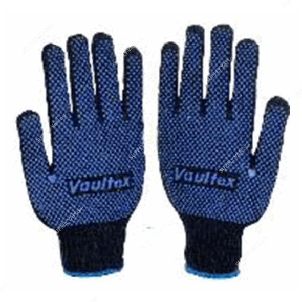 Vaultex Cotton Knitted Double Side Dotted Gloves, VS91, Blue, PK12