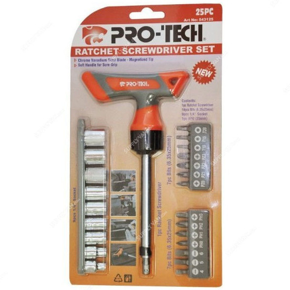 Pro-Tech T-Type Ratchet Screwdriver Set, 543125, 25PCS