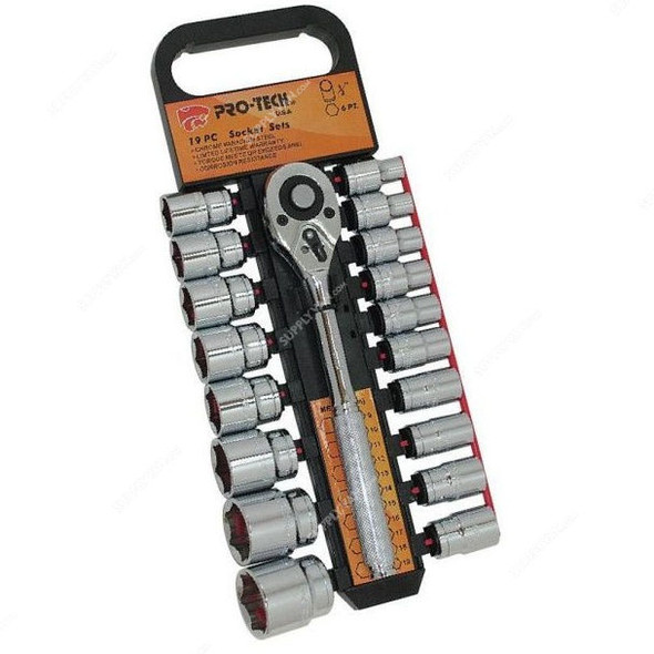 Pro-Tech Wrench and Socket Set With Holder, SKTW19M, 19 Pcs/Set