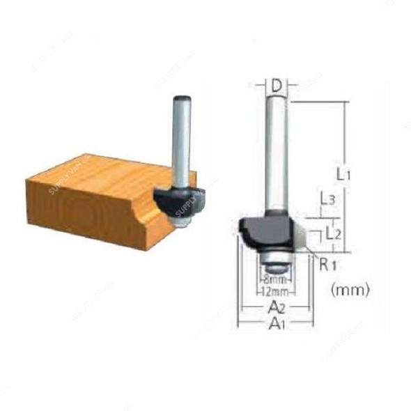 Makita Ball Bearing Cove Router Bit, 793157-1, 20x10MM