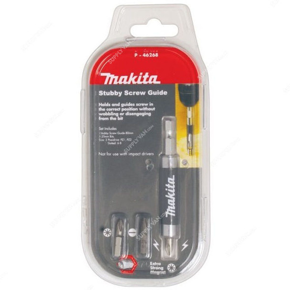 Makita Stubby Screw Guide, P-46268, 80MM, w/ 3 Bits