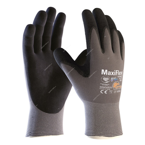 ATG Safety Gloves, 42-874, MaxiFlex Ultimate, M, Grey and Black