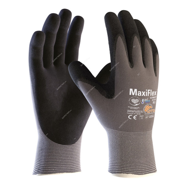 ATG Safety Gloves, 42-874, MaxiFlex Ultimate, M, Grey/Black