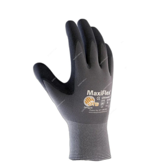 ATG Safety Gloves, 42-874, MaxiFlex Ultimate, M, Grey/Black