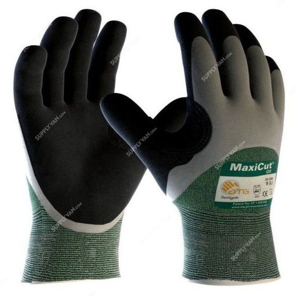 ATG Cut-Resistant Gloves, 34-305, MaxiCut Oil, L, Green and Grey