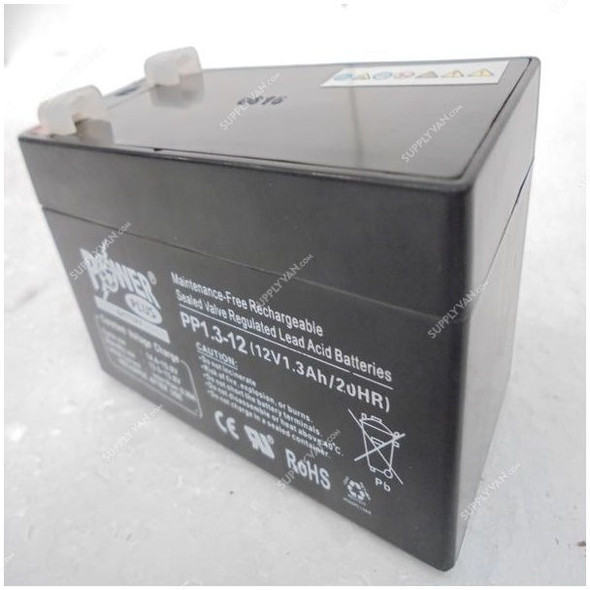 Powerplus Lead Acid Battery, PP1-3-12, 12V, 1.3Ah/20Hr