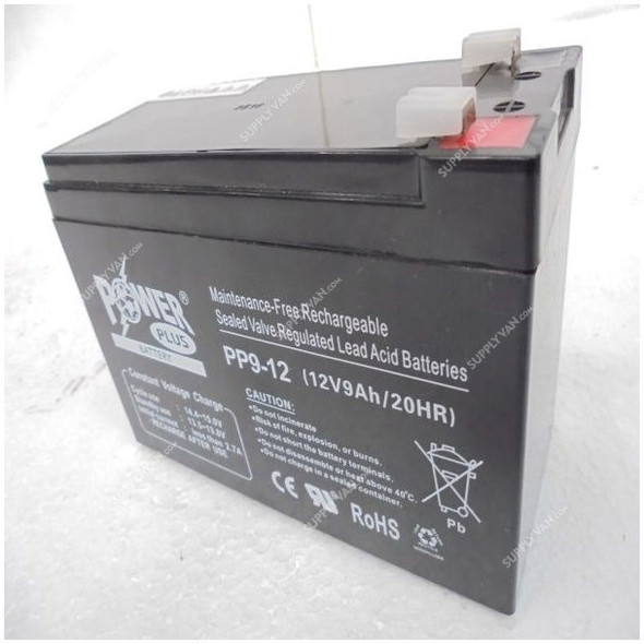 Powerplus Lead Acid Battery, PP9-12, 12V, 9Ah/20Hr