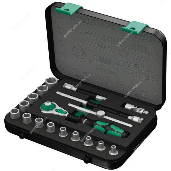 Wera Ratchet Set, 5003532001, Zyklop, 1/4 Inch Drive Size, 18 Pcs/Set