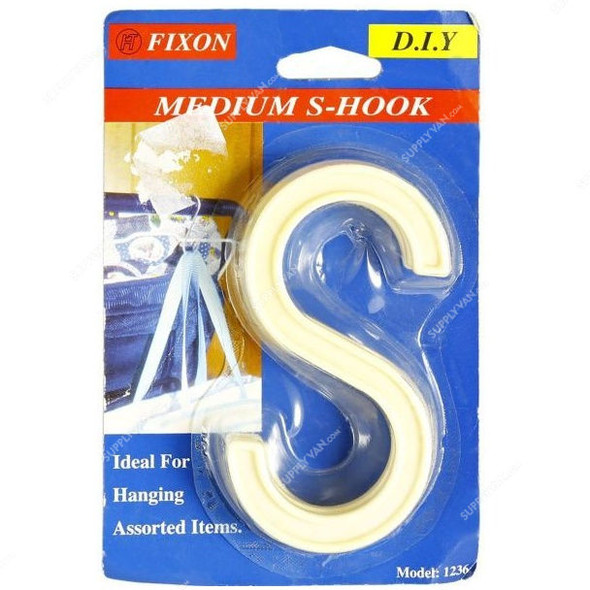 Fixon Medium Plastic S-hook, 1236, 4 Inch, PK3