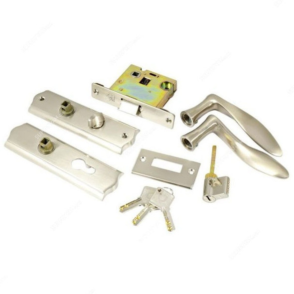 Door Handle with Mortise Lock Set, 50MM, Silver