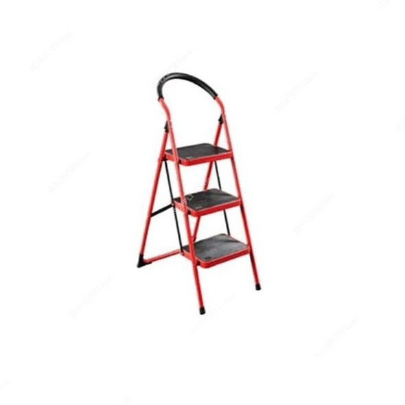 Robustline Step Ladder, 3 Steps, Steel, Red