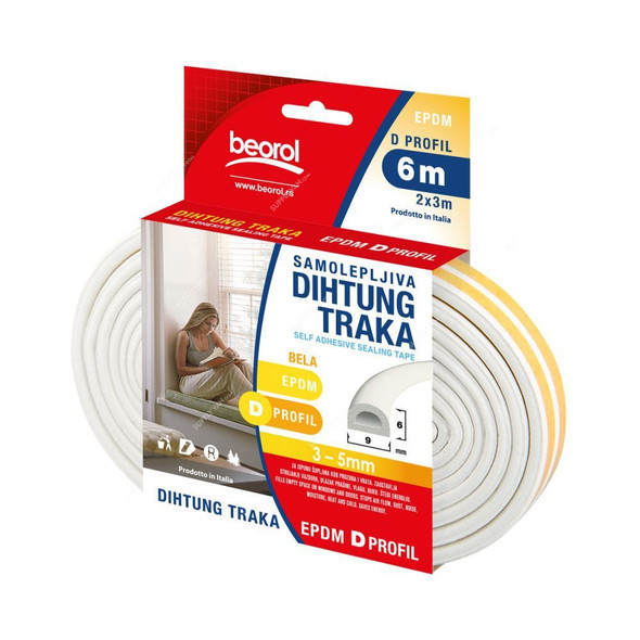 Beorol D Profile Seal Strip, DBE6, 2x3 Mtrs, White