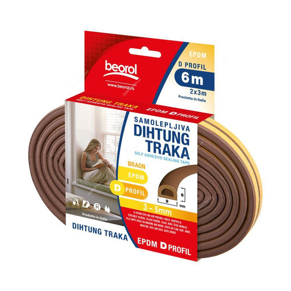 Beorol D Profile Seal Strip, DBR6, 2x3 Mtrs, Brown