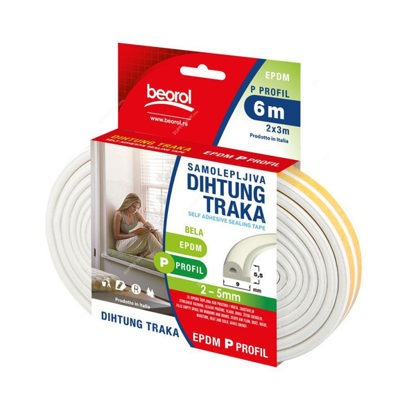 Beorol P Profile Seal Strip, PBE6, 2x3 Mtrs, White