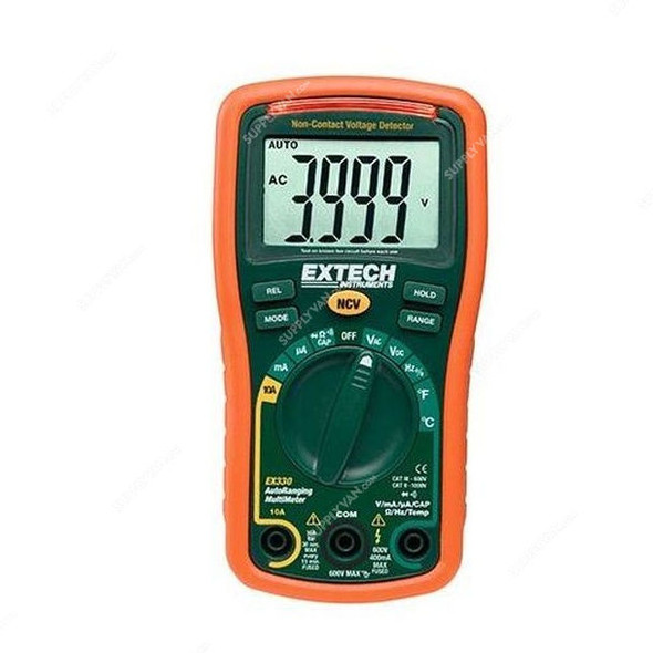 Extech Mini Multimeter With Non-Contact Voltage Detector, EX330, -20 to 750 Deg.C