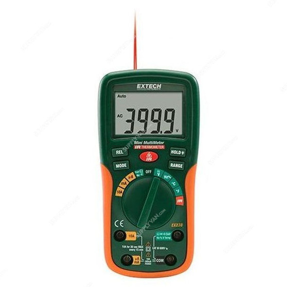 Extech Mini Digital Multimeter With IR Thermometer, EX230, -20 to 230 Deg.C