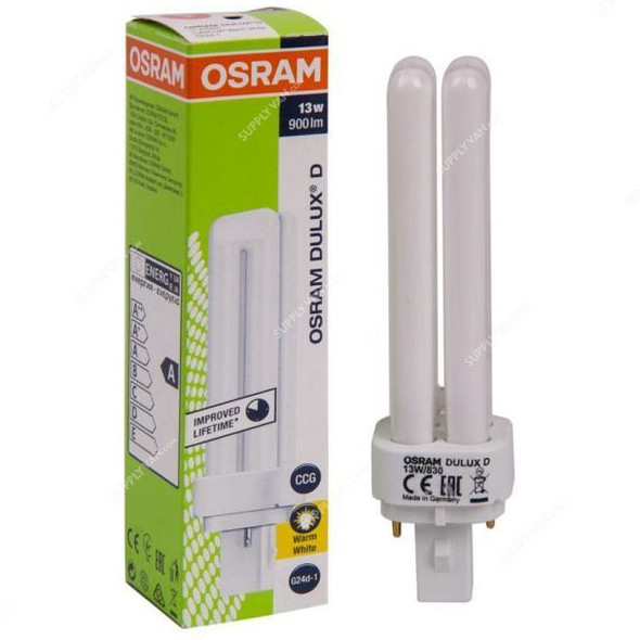 Osram Compact Fluorescent Lamp, Dulux D, 13W, G24-d-1, 2700K, Warm White