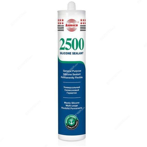 Asmaco General Purpose Silicone Sealant, 2500, -20 to 110 Deg.C, White