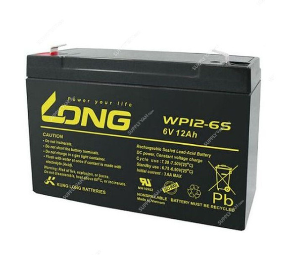 Long Rechargeable Sealed Lead Acid Battery, WP12-6S, 6V, 12Ah