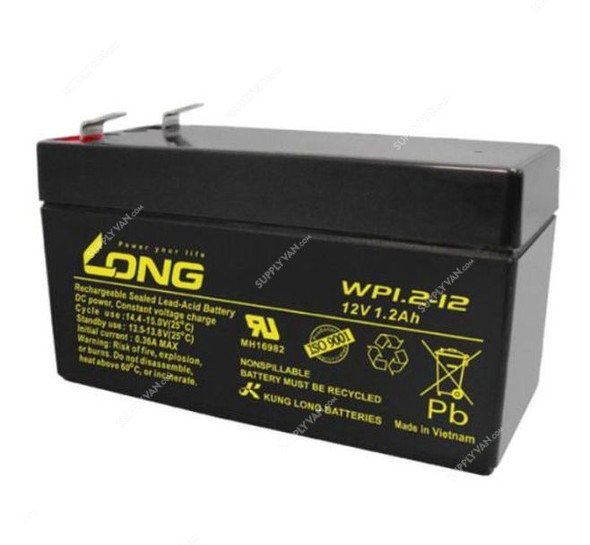 Long Rechargeable Sealed Lead Acid Battery, WP1-2-12, 12V, 1.2Ah