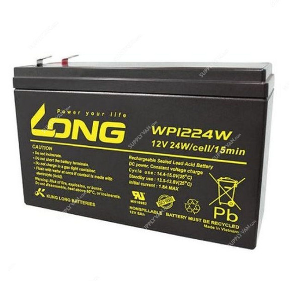 Long Rechargeable Sealed Lead Acid Battery, WP1224W, 12V, 6Ah