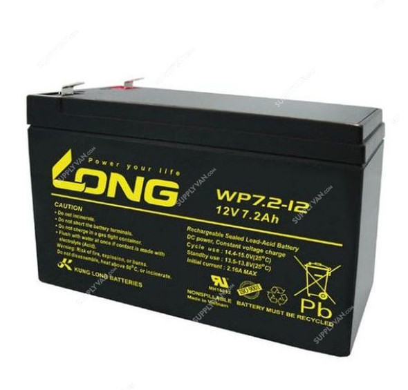 Long Rechargeable Sealed Lead Acid Battery, WP7-2-12, 12V, 7.2Ah