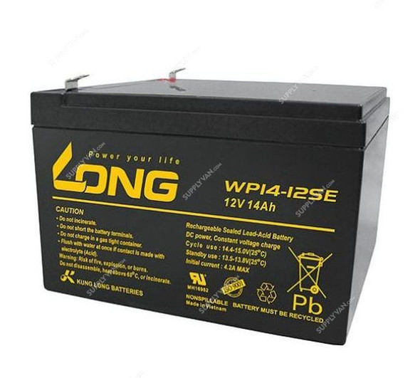 Long Rechargeable Sealed Lead Acid Battery, WP14-12SE, 12V, 14Ah