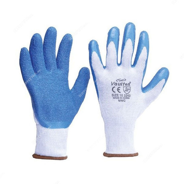 Vaultex Latex Coated Gloves, MWC, Size10, Blue, PK12