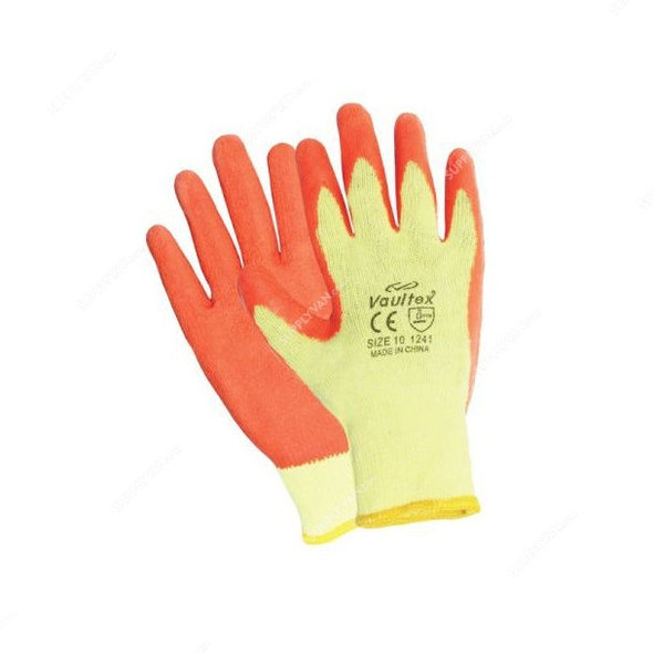 Vaultex Latex Coated Gloves, OGL, Size10, Orange, PK12