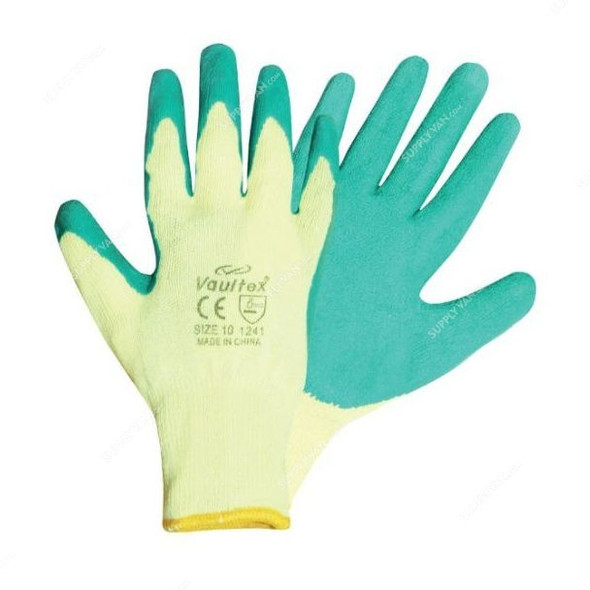 Vaultex Latex Coated Gloves, YGL, Size10, Green, PK12