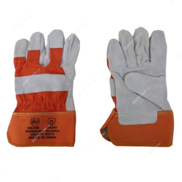 Single Palm Leather Gloves, OIG, Free Size, Orange, 12 Pcs/Pack
