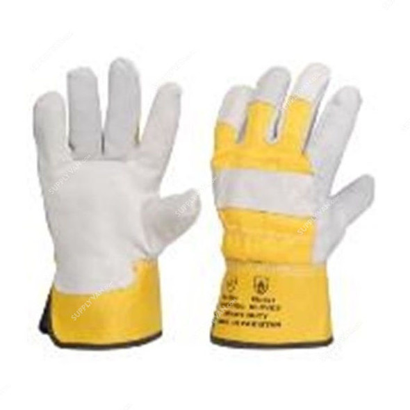 Vaultex Single Palm Leather Gloves, FPK, Free Size, Yellow, 12 Pcs/Pack
