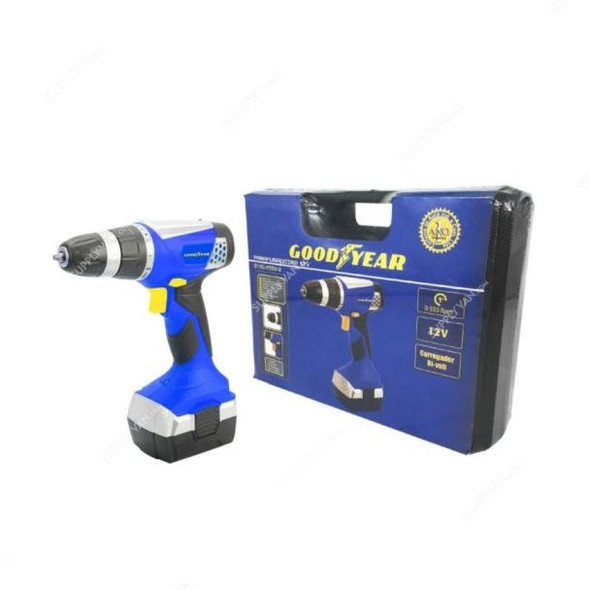 Goodyear Cordless Drill/Driver Kit, GY-DC-17001-2, 12V, 3/8 Inch