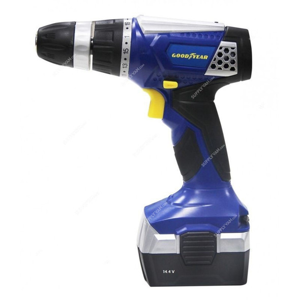 Goodyear Cordless Drill/Driver Kit, GY-DC-17002-2, 14.4V, 3/8 Inch