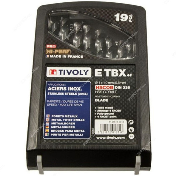 Tivoly Drill Bit Set, 11456170015, TBX 4F, 19PCS