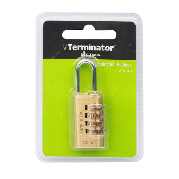 Terminator Combination Pad Lock, TPL-1220, Brass, 20MM