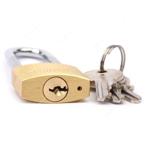 Terminator Keyed Pad Lock, TPL-7530L, Brass, Long Shackle, 30MM, Gold