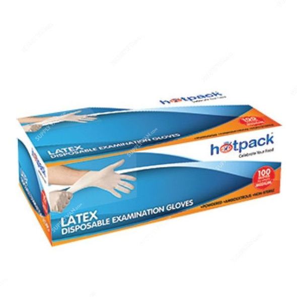 Hotpack Latex Gloves, LGM, M, 100 Pcs/Pack