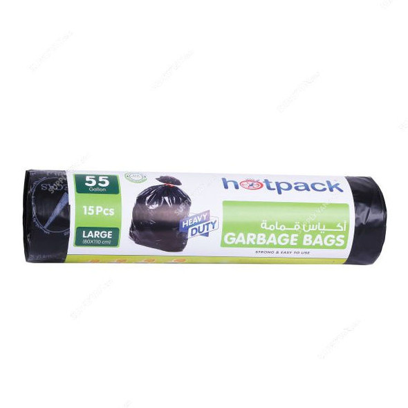 Hotpack Heavy Duty Garbage Bag Rolls, HSMGBR80110, 55 Gallons, Black, 225 Pcs/Carton
