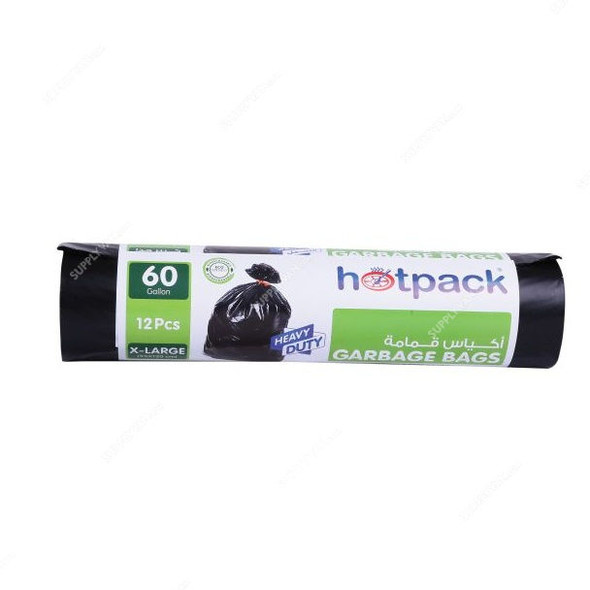 Hotpack Heavy Duty Garbage Bag Rolls, HSMGBR95120, 60 Gallons, Black, 180 Pcs/Carton