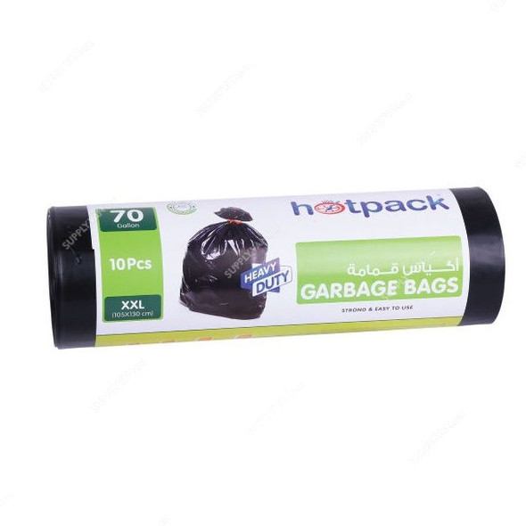 Hotpack Heavy Duty Garbage Bag Rolls, HSMGBR105130, 70 Gallons, Black, 150 Pcs/Carton