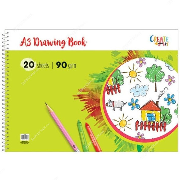 Navneet Spiral Drawing Book, NAV85838, A3, 40 Pages, 90 GSM, 20 Sheets, Green