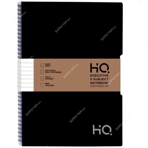 Navneet HQ Executive 5 Subject Notebook, NAV85493, A4, 150 Sheets, Black